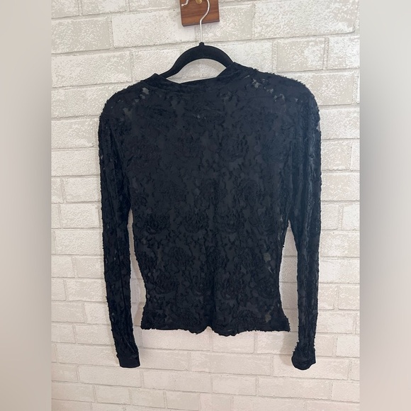 Saks Fifth Avenue Tops - Black Sheer Rose Velvet Burnout Long Sleeve Gothcore Top Size s/m #1861